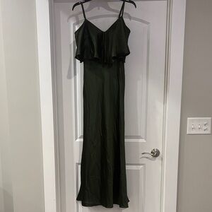 Revelry Riley convertible satin dress deep olive